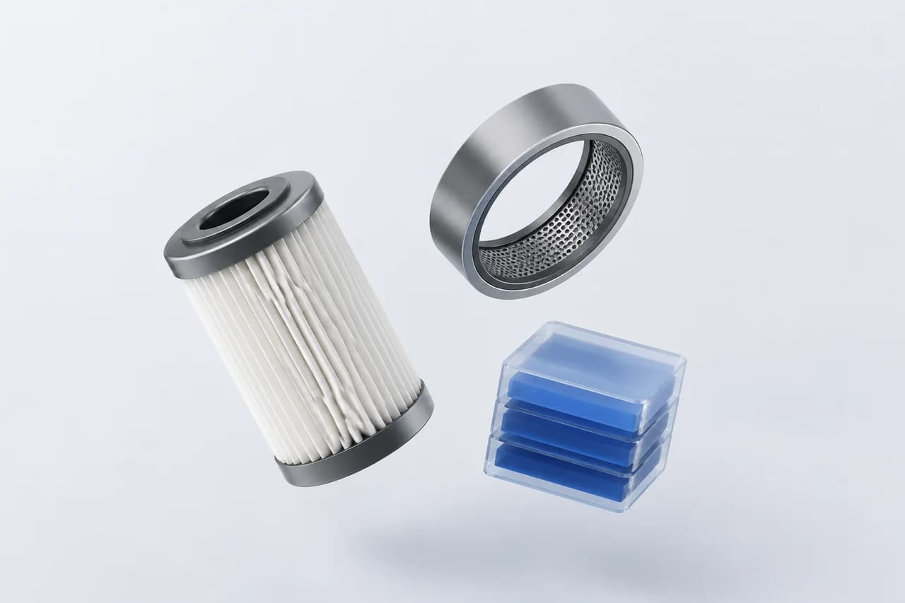 Floating filter cartridge, machined filter ring, and blue catalog data layers